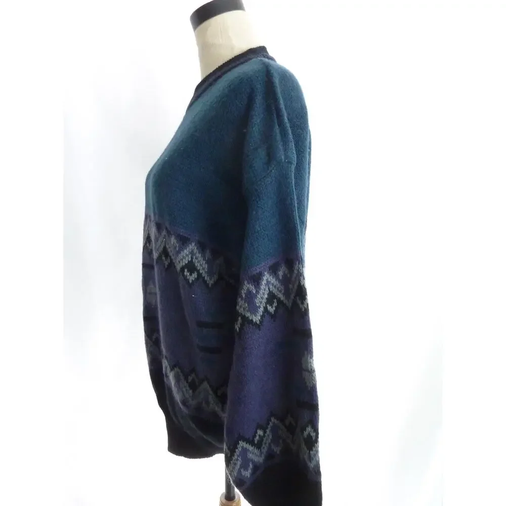 Anchor Blue Mens XL Vintage Wool Blend Knit Sweater Blue Black Grandpacore